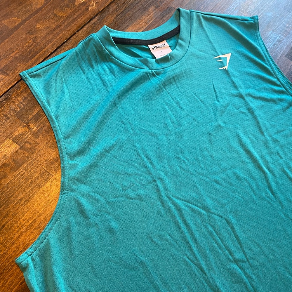 Gymshark Men's Oversized Performance Tank Top Teal Blue Size Large Cutoff Logo